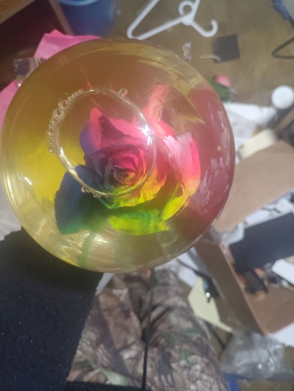 Multicolor Glass Rose Paperweight - Decorative Home Accent